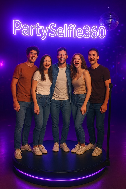 PartySelfie 360 platform - A kamera, egy forgó karra van felszerelve, ami a platform körül forog. Látványos, trendi szerkezet, amin állva 4-5 személy fér el.